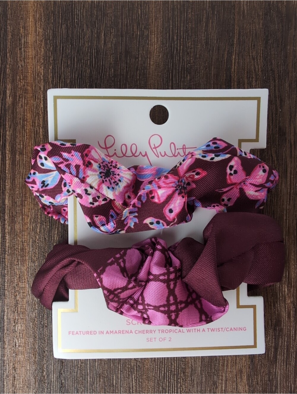 Lilly Pulitzer Scrunchie Set of 2 Amarena Cherry Tropical With Twist New